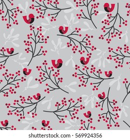 Seamless berry and robin design