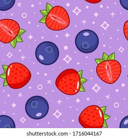 Seamless berry strawberry blueberry background wallpaper pattern fresh cute for kitchen menu reastaursnt cooking