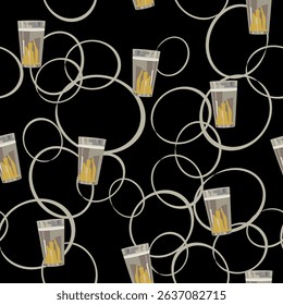 Seamless beverage pattern with beer glasses and abstract ellipses. 