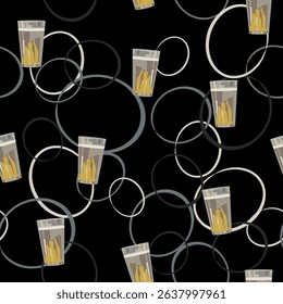 Seamless beverage pattern with beer glasses and abstract ellipses. 