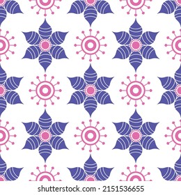 Seamless bicolor pattern with stylized purple flowers on a transparent background. Vector eps 10