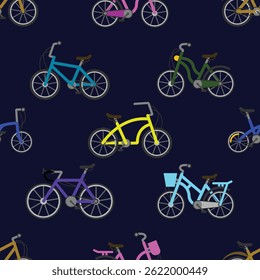 Seamless bicycle pattern featuring hand-drawn or vector-style bikes in a repeating layout. Perfect for wrapping paper, fabric design, wallpaper, backgrounds, and cycling-themed projects.