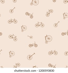 Seamless bicycle pattern. Isolared on a beige background
