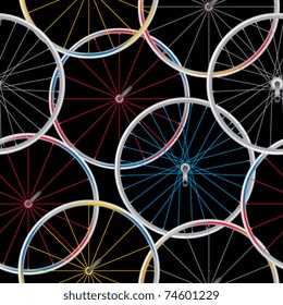 Seamless Bicycle Wheels Pattern on Black