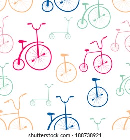 Seamless bicycles pattern. Bikes. Use for pattern fills, surface textures web page background, wallpaper. Easy to edit.