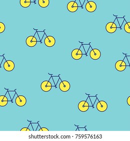 Seamless bicycles pattern isolated on blue background, Fixed Gear Bike Pattern, repeating sport equipment concept.