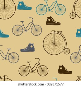 Seamless bicycles silhouette pattern. Vector illustration. Bike background. Can be used for textile design, web page background, surface textures, wallpaper