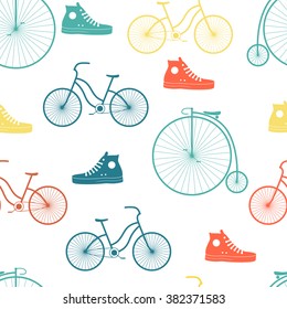 Seamless bicycles silhouette pattern. Vector illustration. Bike background. Can be used for textile design, web page background, surface textures, wallpaper