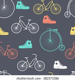 Seamless bicycles silhouette pattern. Vector illustration. Bike background. Can be used for textile design, web page background, surface textures, wallpaper