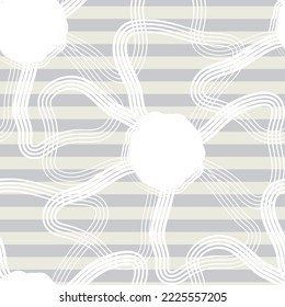 Seamless big flowers  with stripes. Suit for decoration, textile, fabric, graphic vector.
