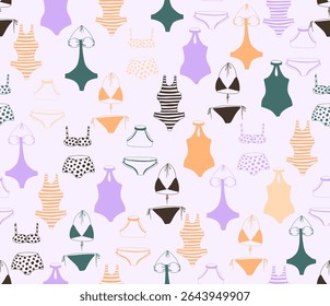  Seamless bikini pattern in doodle style.