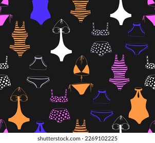 Seamless bikini pattern in sketch style in doodle style.