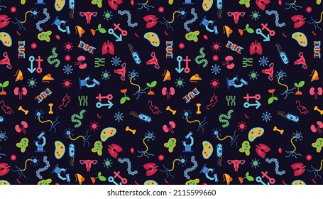 Seamless Biology Pattern with bacteria, virus, organ and much more inside