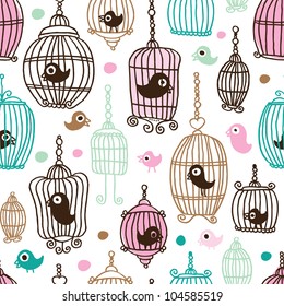 Seamless Bird Cage Love Kids Background Pattern In Vector