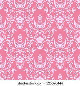 Seamless Bird Damask Pink Pattern