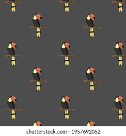 seamless Bird Hornbill standing On branch of tree Vector Illustration