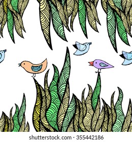 Seamless bird jungle. Vector