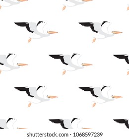 seamless bird pattern, pelicans isolated on white background