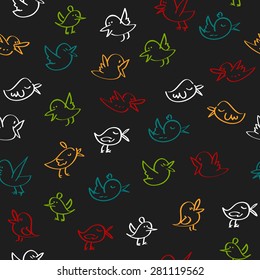 seamless bird pattern vector background. full color on a black background
