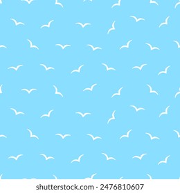 Seamless bird silhouette pattern. Vector illustration of cartoon seagulls, background with birds.