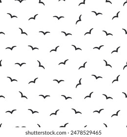 Seamless bird silhouette pattern. Vector illustration of cartoon seagulls, background with birds.
