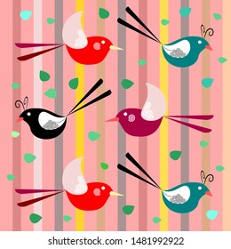 Seamless bird vector pattern on pink background for wallpaper. 