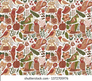Seamless birds background. Textile composition, hand drawn style pattern. Vector illustration.