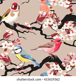 Aves sin mar y cereza floreciente