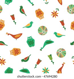 seamless birds and flowers pattern with clipping mask