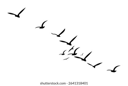 Seamless birds silhouette pattern on white background