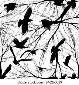 Seamless birds and tree branches. Vector