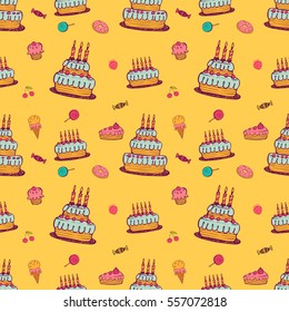 Seamless Birthday background with cakes
