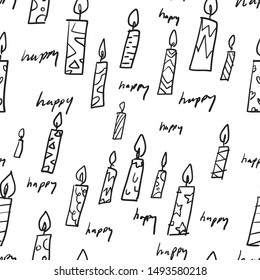 Seamless birthday black white pattern hand drawn