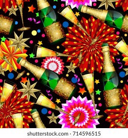 Seamless  birthday pattern with champagne 