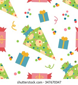Seamless birthday pattern with gifts. Can be used for wrapping paper. 