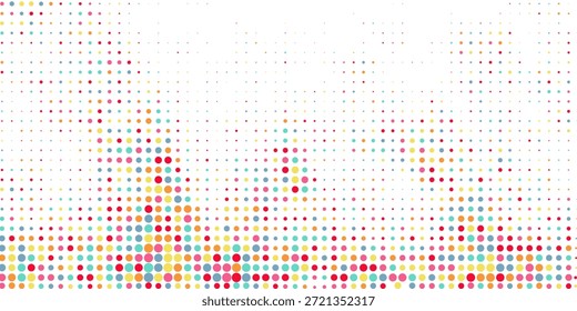 Padrão de ponto de polca de aniversário sem costura. Fundo de confete redondo brilhante colorido repetido. Papel de parede pontilhado bonito para papel de embrulho de Páscoa, design de decoração de aniversário, decoração infantil bday berçário. Vetor