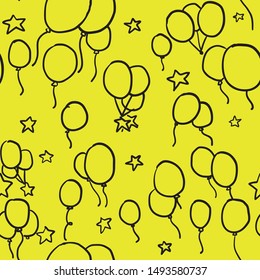 Seamless birthday yellow black pattern hand drawn