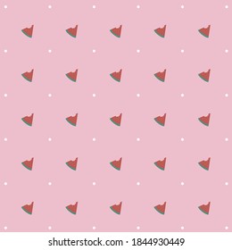 Seamless of bitten watermelon and white dot on sweet pink background