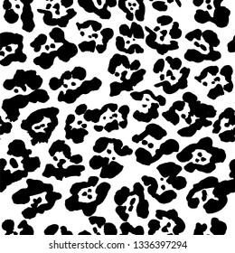 Seamless bjack and white leopard skin pattern spots. Vector illustration animal repeat surface pattern