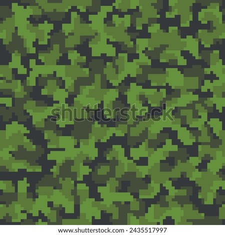 Seamless Black Abstract Pixel Commando Print.  Green Repeated Grunge Digital Camouflage Pattern. Khaki Seamless Color Geometric Soldier Art. Dark Graphic Combat Design. 