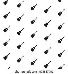 Seamless black acoustic guitar pattern on white background flat vector illustration