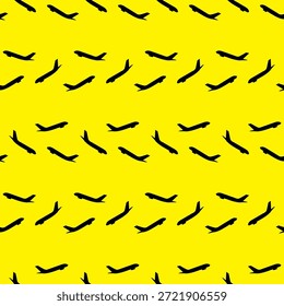 Modelo inconsútil del aeroplano negro para el fondo amarillo. Diseño del Anuncio de la agencia de viajes