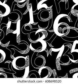 Seamless black andwhite pattern with numbers. Vector.