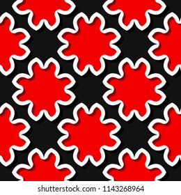 Seamless black background with 3d floral red elements. Vector illustration