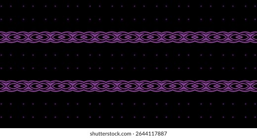 Fundo preto sem costura com padrão de nó celta roxo intrincado e textura pontilhada, ideal para têxteis e cenários digitais.