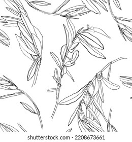 Seamless black background with olive leaves. Ideal for printing on fabric or paper. 