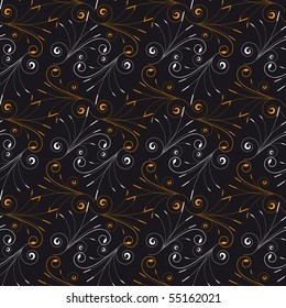Seamless black background with plants. Vector illustration