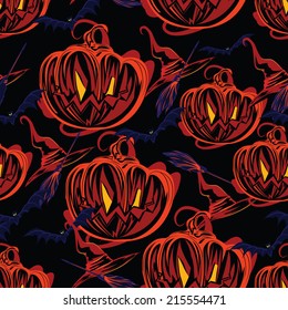 Seamless black background with pumpkins for Halloween.