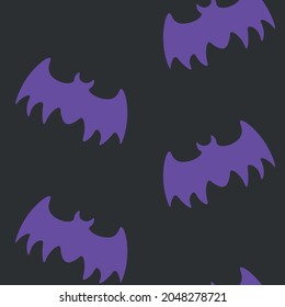 A seamless black background with purple bats, creepy, spooky decoration for halloween