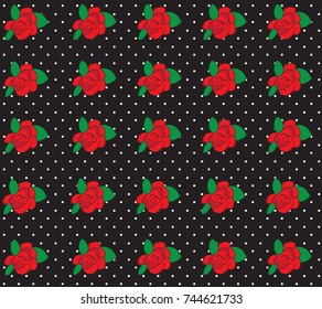 Seamless black background red rose vintage pattern vector